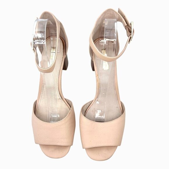 LOUISE ET CIE POUT NUDE PEBBLED LEATHER ANKLE STRAP BLOCK HEEL SANDALS - 11 - Picture 4 of 11